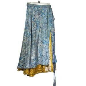 Darn Good Yarn Reversible Sari Silk Wrap Skirt Boho Festival Maxi One Size